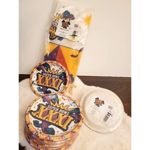 Vintage 1997 NFL Super Bowl XXXI 80 Party Plates 54"× 89" Table Cover NIP Sealed